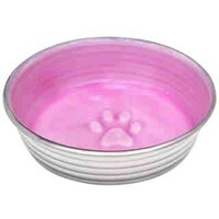 Moksi Činija za pse metalna neklizajuća obložena keramikom 12cm plava/roze